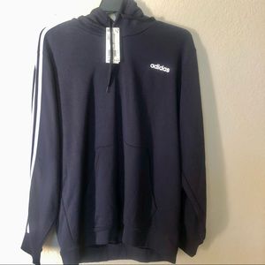 Adidas Mens Navy Blue Hoodie Jacket Pullover NWT 2XL Kangaroo Pocket Stripe NEW